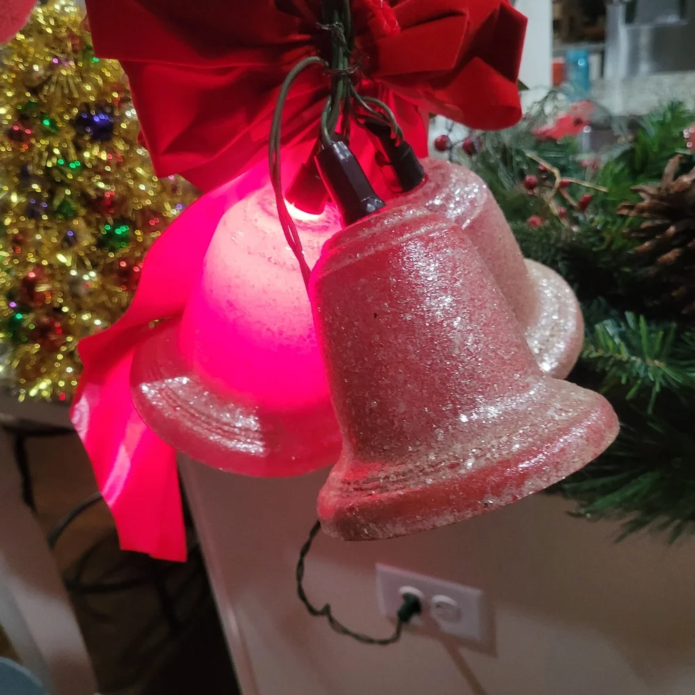 Vintage Christmas Charm Bells Decoration with Red and White Poinsettia